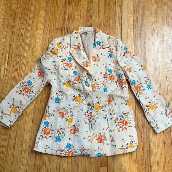 Vintage 60s Montgomery Ward Linen Floral Jacket Blazer Womens 14 - Picture 1 of 8